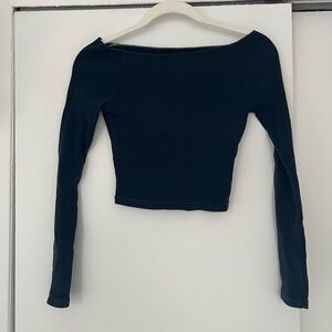 Brandy Melville Navy Blue Ribbed Long Sleeve Crop Top